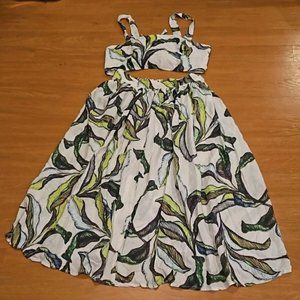 Forever 21 Jungle Palm Leaf Maxi Skirt and Crop Top Matching Set